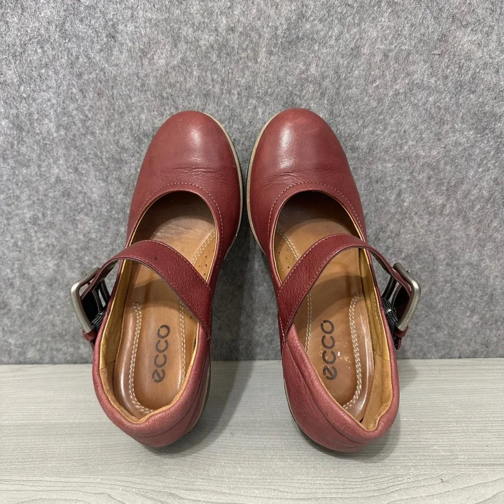 ECCO Shiver Wedge Mary Jane‎ Womens 35 US 5 Burgundy Leather Buckle Strap Shoes